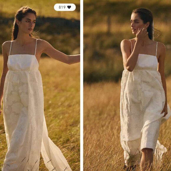 NEVER WORN-  BHLDN Floral Burnout Jacquard Apron Maxi Dress White - Picture 1 of 2